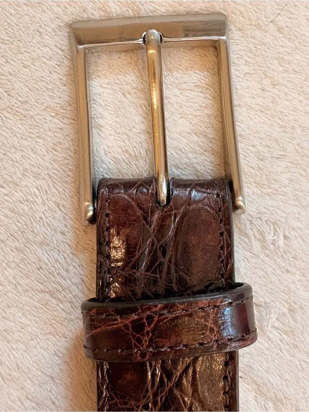 Saks Fifth Avenue Dark Brown Genuine Crocodile Leather Belt Silver Buckle Sz 34